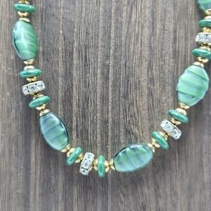 00's Rhinestone Glass Beaded Necklace Artisan Made Single Strand Statement VTG